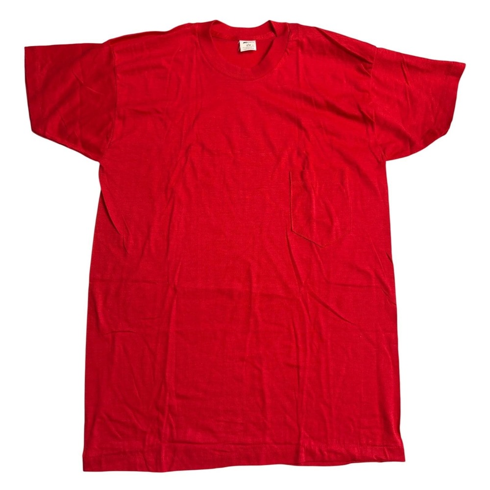 Vintage K-Mart Red Pocket T-Shirt Mens L 42-44 80s Single Stitch Blank 50/50 USA